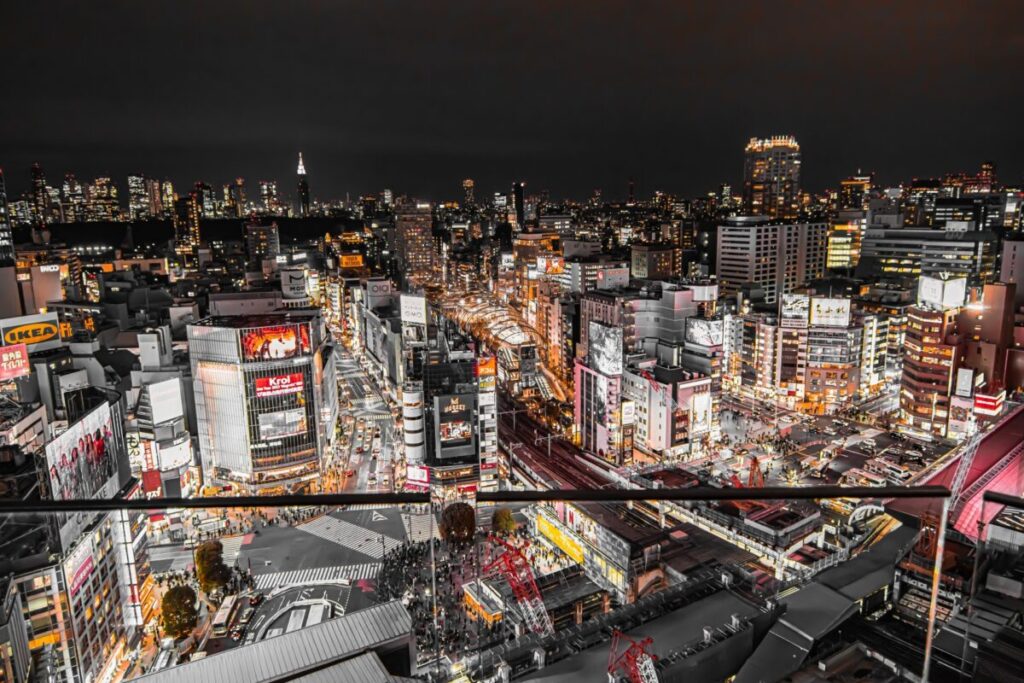Night View of Shibuya Scramble Crossing